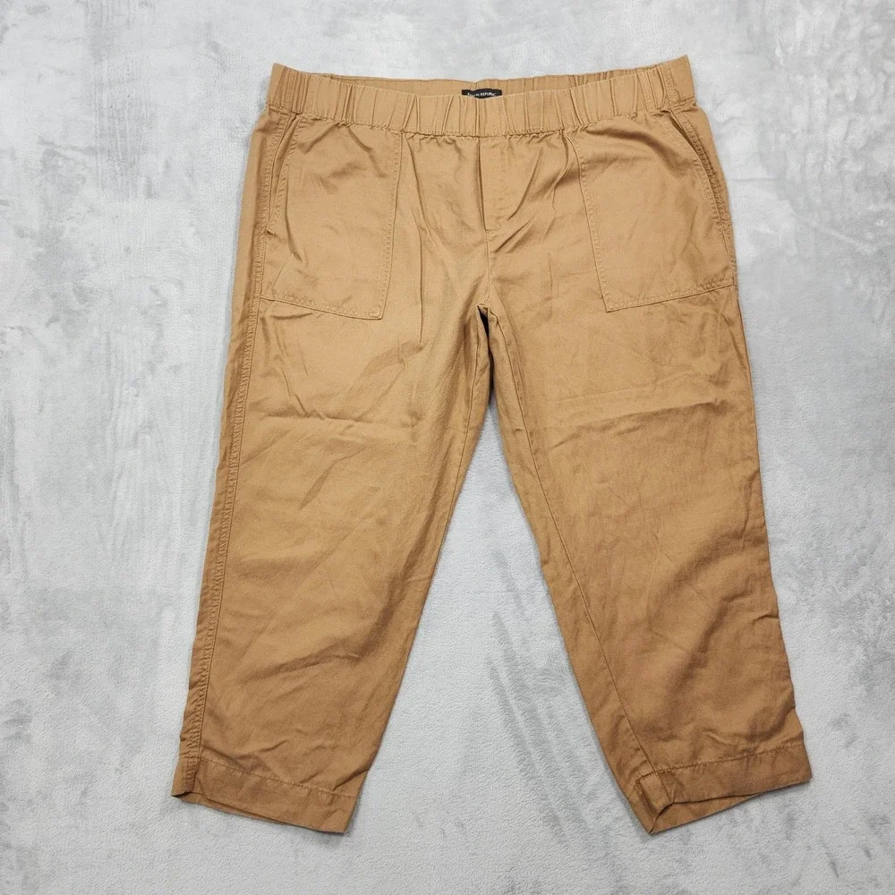 Banana Republic Pants Womens XXL Beige Linen Blend Twill Crop Pull On Pockets